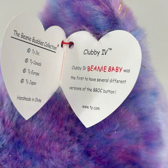 Ty Beanie Buddies Clubby IV Bear Purple Blue Tie Dye 2001 Vintage 14 Inch - Picture 10 of 12